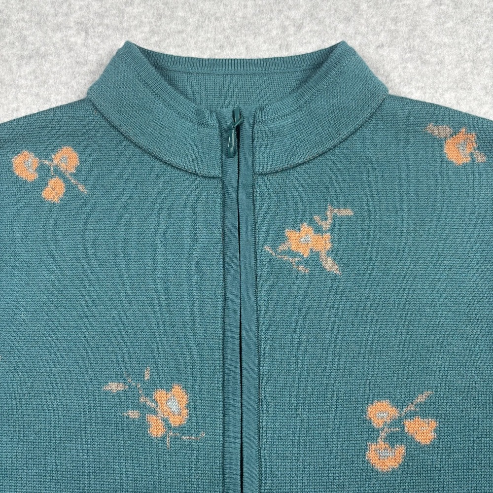Pendleton Merino Wool Full Zip Cardigan Sweater Floral Teal Blue Womens Size L - Picture 3 of 16